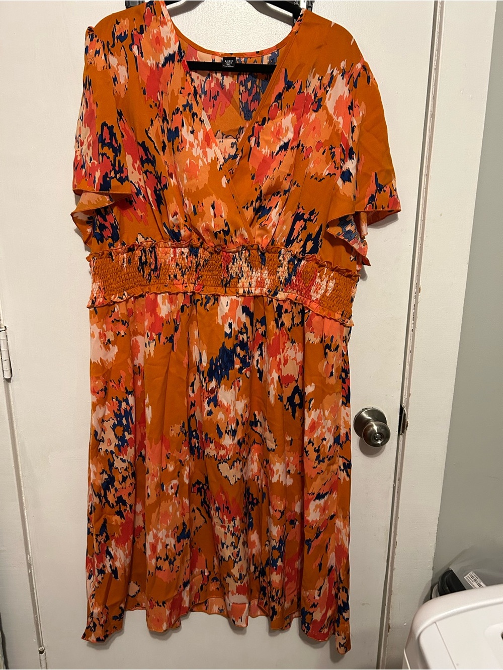 SHEIN Orange Abstract Print Midi Dress